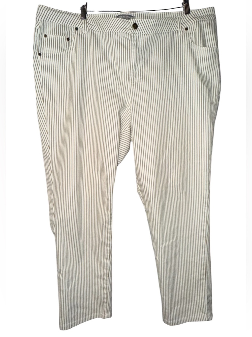 Jessica London pant, color cream with vertical brown stripes, wide legs Sz 22